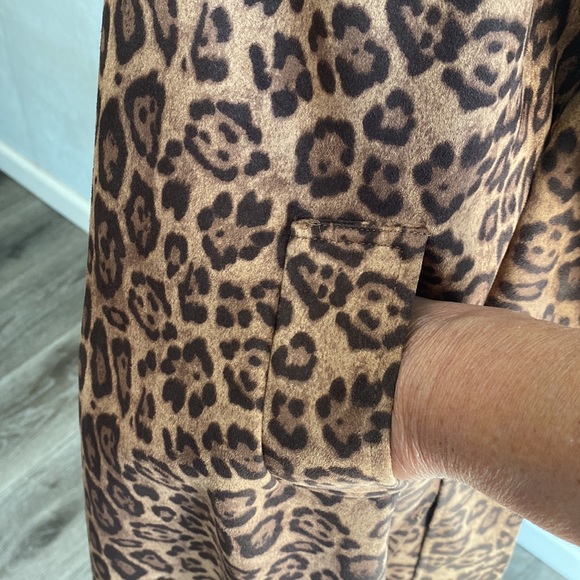 Leopard Print Wrap Coat Tie Belt Long Sleeves Brown Rust Light Weight Women’s XS - Picture 7 of 11